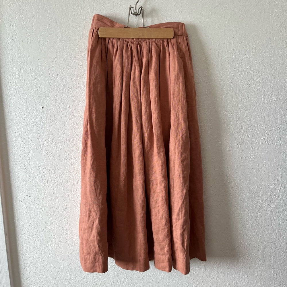 Not Perfect Linen Peachy Pink Midi Skirt